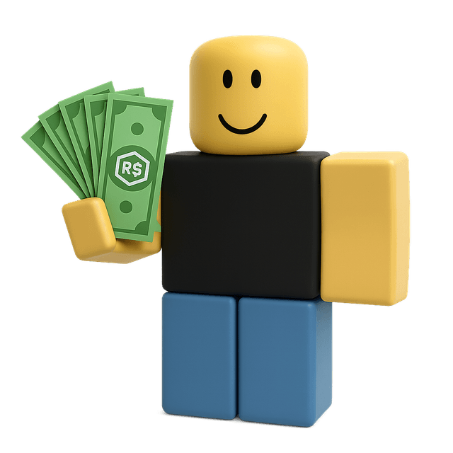 Personagem Roblox mostrando dinheiro